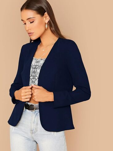 Women Open Front Business Casual Blazer Long Sleeve Short Outwear with Pockets in Saudi Arabia
