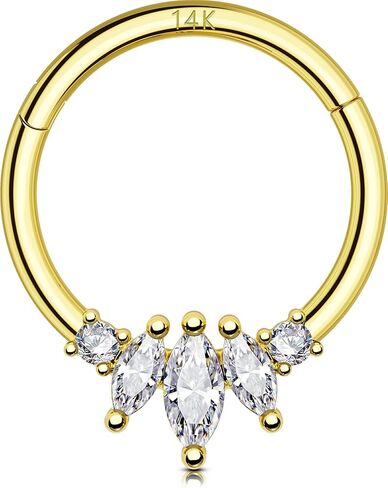 خواتم OUFER Septum 16G، حلقة حاجز من الذهب الصلب عيار 14 قيراط، مجوهرات حاجز زركون عين الحصان الشفاف، مجوهرات ثقب Daith قطعة مفصلية، أقراط Daith 10 مم للنساء والرجال in Saudi Arabia