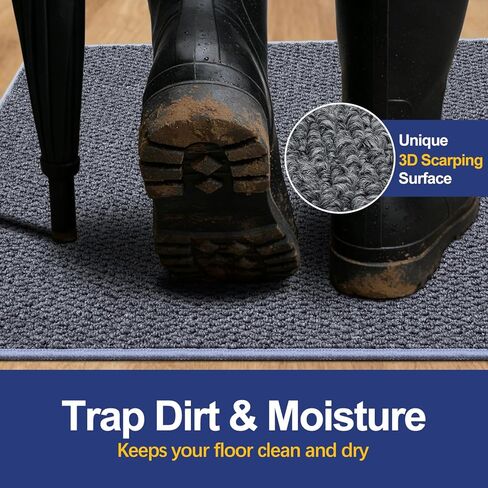 Dirt Trapping Door Mat 24x36, Absorbent & Quick-Dry Entryway Rug, Washable Non-Slip Doormat for Muddy Paws & Shoes, Low-Profile Back & Front Door Mat Indoor Entrance, Grey in Saudi Arabia