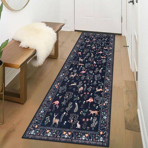 Modern Floral 2x3 Rugs for Entryway Blue Washable Small Area Rug Non-Slip Ultra Thin Soft Print Flower Low-Pile Indoor Door Mat Floor Carpet for Entrance, Bedroom, Bathroom, Home Décor in Saudi Arabia
