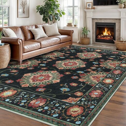 Modern Floral 2x3 Rugs for Entryway Blue Washable Small Area Rug Non-Slip Ultra Thin Soft Print Flower Low-Pile Indoor Door Mat Floor Carpet for Entrance, Bedroom, Bathroom, Home Décor in Saudi Arabia