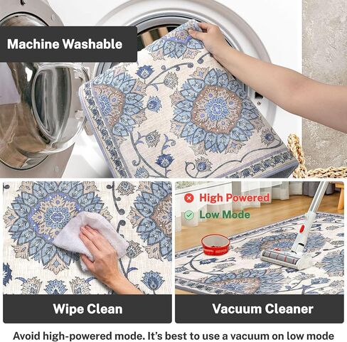 Modern Floral 2x3 Rugs for Entryway Blue Washable Small Area Rug Non-Slip Ultra Thin Soft Print Flower Low-Pile Indoor Door Mat Floor Carpet for Entrance, Bedroom, Bathroom, Home Décor in Saudi Arabia