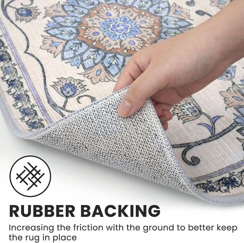 Modern Floral 2x3 Rugs for Entryway Blue Washable Small Area Rug Non-Slip Ultra Thin Soft Print Flower Low-Pile Indoor Door Mat Floor Carpet for Entrance, Bedroom, Bathroom, Home Décor in Saudi Arabia
