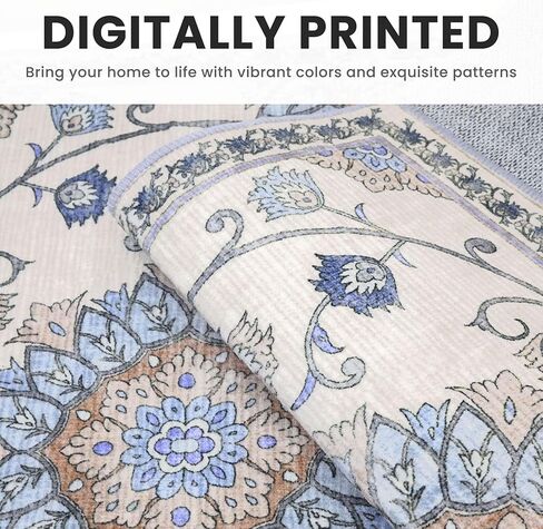 Modern Floral 2x3 Rugs for Entryway Blue Washable Small Area Rug Non-Slip Ultra Thin Soft Print Flower Low-Pile Indoor Door Mat Floor Carpet for Entrance, Bedroom, Bathroom, Home Décor in Saudi Arabia