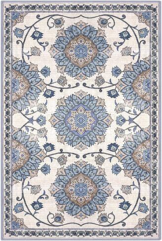 Modern Floral 2x3 Rugs for Entryway Blue Washable Small Area Rug Non-Slip Ultra Thin Soft Print Flower Low-Pile Indoor Door Mat Floor Carpet for Entrance, Bedroom, Bathroom, Home Décor in Saudi Arabia