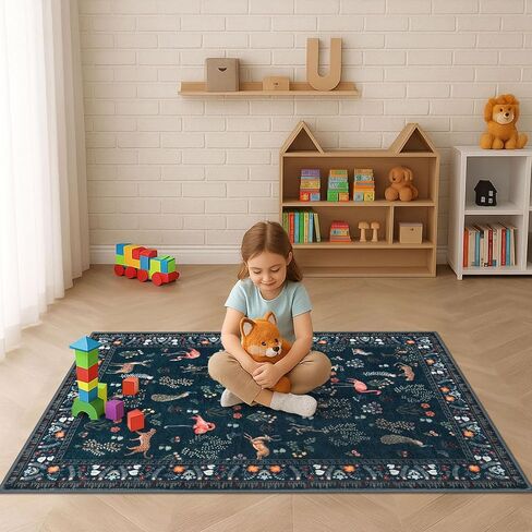Modern Floral 2x3 Rugs for Entryway Blue Washable Small Area Rug Non-Slip Ultra Thin Soft Print Flower Low-Pile Indoor Door Mat Floor Carpet for Entrance, Bedroom, Bathroom, Home Décor in Saudi Arabia