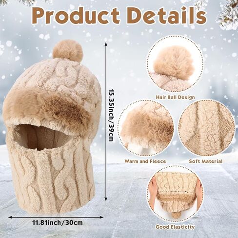8 Pcs Winter 3 in 1 Hat Scarf Mask & Gloves Set for Women Touchscreen Knit Gloves Plush Earmuff Ski Mask Balaclava Hat with Pompom for Cold Weather in Saudi Arabia
