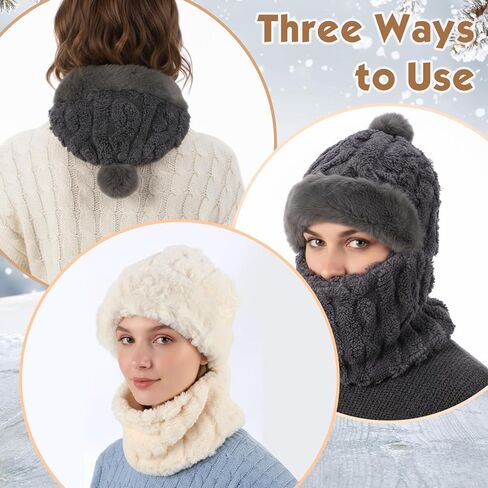 8 Pcs Winter 3 in 1 Hat Scarf Mask & Gloves Set for Women Touchscreen Knit Gloves Plush Earmuff Ski Mask Balaclava Hat with Pompom for Cold Weather in Saudi Arabia