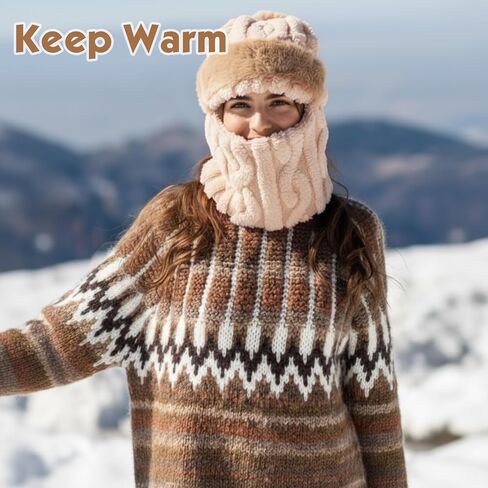 8 Pcs Winter 3 in 1 Hat Scarf Mask & Gloves Set for Women Touchscreen Knit Gloves Plush Earmuff Ski Mask Balaclava Hat with Pompom for Cold Weather in Saudi Arabia