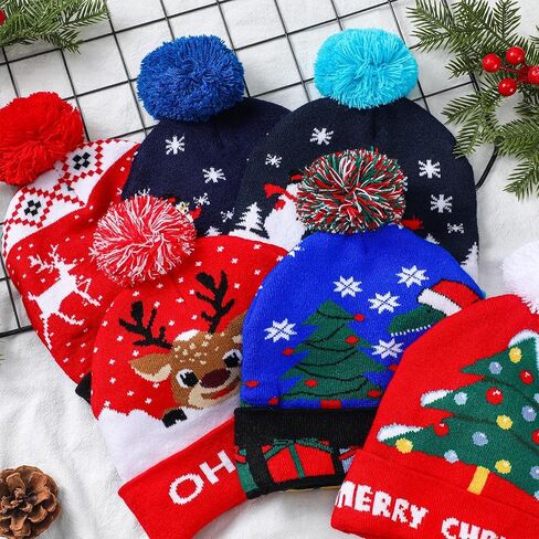 Geyoga 6 Pcs Christmas Winter Cuffed Beanie Hat Reindeer Warm Knitted Crochet Beanie Christmas Knitted Hats for Women Men (Cute Style) in Saudi Arabia