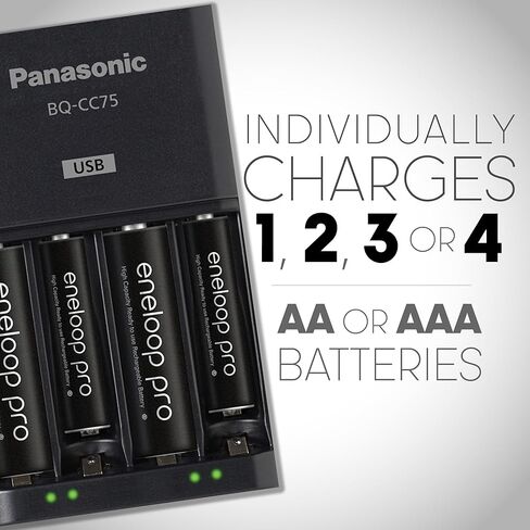 Panasonic "Advanced" eneloop Individual Battery 3 Hour Quick Charger with 4 LED Charge Indicator Lights, White & BK-4MCCA8BA eneloop AAA 2100 Cycle Ni-MH Pre-Charged Rechargeable Batteries, 8 Pack in Saudi Arabia