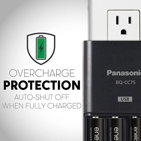 Panasonic "Advanced" eneloop Individual Battery 3 Hour Quick Charger with 4 LED Charge Indicator Lights, White & BK-4MCCA8BA eneloop AAA 2100 Cycle Ni-MH Pre-Charged Rechargeable Batteries, 8 Pack in Saudi Arabia
