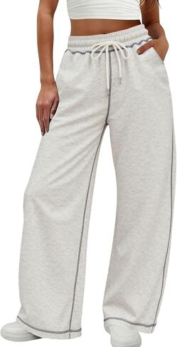 Bankeng Womens Wide Leg Casual Pants Elastic High Waisted Baggy Lounge Pants Athletic Sweatpants with Pockets in Saudi Arabia