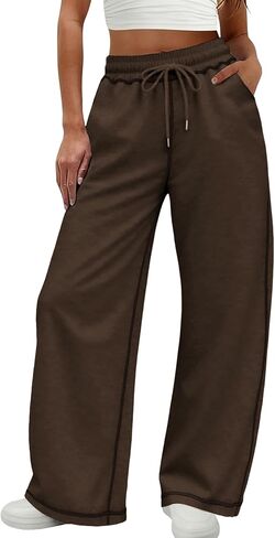 Bankeng Womens Wide Leg Casual Pants Elastic High Waisted Baggy Lounge Pants Athletic Sweatpants with Pockets in Saudi Arabia