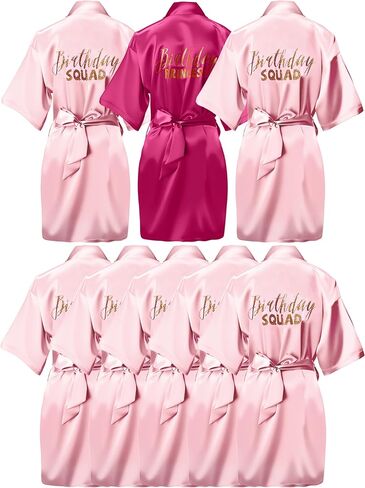 8 Pcs Birthday Squad Robe Princess Girl Pink and Rose Red Robes for Pajama Party Sleepover Party Supplies, 2 Colors in Saudi Arabia