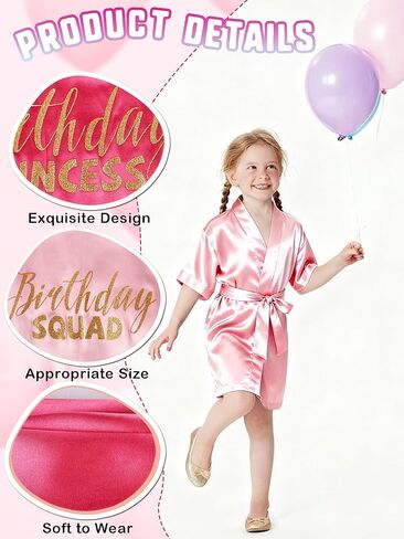 8 Pcs Birthday Squad Robe Princess Girl Pink and Rose Red Robes for Pajama Party Sleepover Party Supplies, 2 Colors in Saudi Arabia