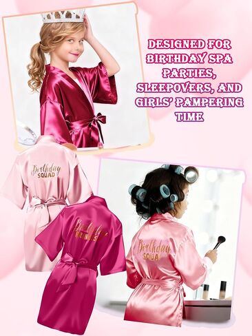 8 Pcs Birthday Squad Robe Princess Girl Pink and Rose Red Robes for Pajama Party Sleepover Party Supplies, 2 Colors in Saudi Arabia