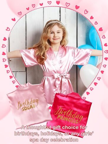 8 Pcs Birthday Squad Robe Princess Girl Pink and Rose Red Robes for Pajama Party Sleepover Party Supplies, 2 Colors in Saudi Arabia