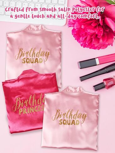 8 Pcs Birthday Squad Robe Princess Girl Pink and Rose Red Robes for Pajama Party Sleepover Party Supplies, 2 Colors in Saudi Arabia