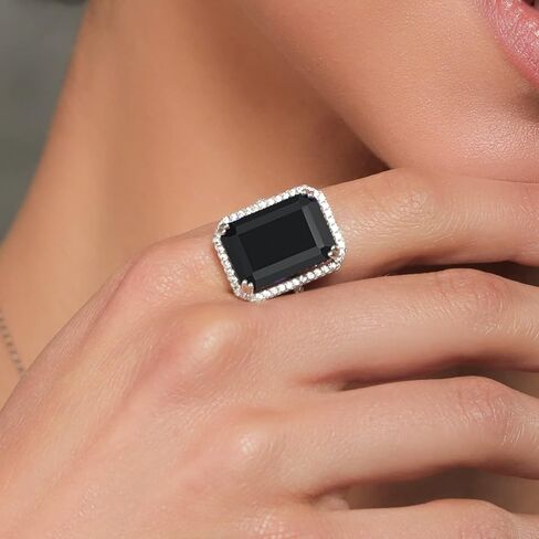 Gem Stone King 925 Sterling Silver Customized and Personalized Emerald Cut 18X13MM Gemstone Birthstone Ring For Women 15.58 Cttw in Saudi Arabia