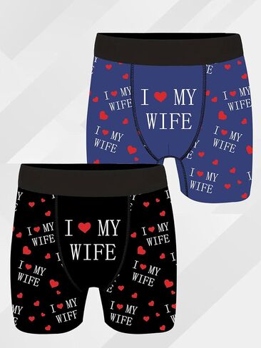 Men's Boxer Briefs 2pcs Letter Hearts Printing Novelty Underwear Birthday Gifts for Men Cute Elastic Underpants for Summer in Saudi Arabia