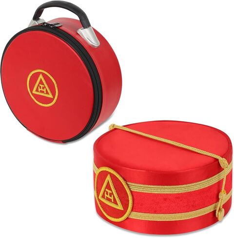 ماسوني رويال آرك بريميوم تريبل تاو مطرز يدويًا، حجم ملولب، غطاء تاج قابل للتعديل مع حقيبة جلدية مطرزة يدويًا (قابل للتعديل ليناسب جميع أحجام الرأس) in Kuwait