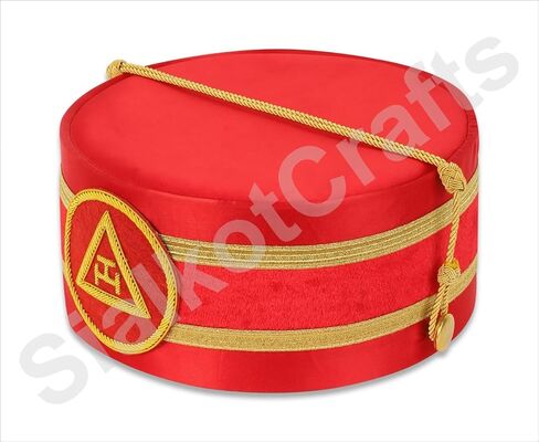 ماسوني رويال آرك بريميوم تريبل تاو مطرز يدويًا، حجم ملولب، غطاء تاج قابل للتعديل مع حقيبة جلدية مطرزة يدويًا (قابل للتعديل ليناسب جميع أحجام الرأس) in Kuwait