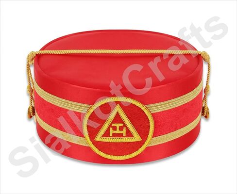 ماسوني رويال آرك بريميوم تريبل تاو مطرز يدويًا، حجم ملولب، غطاء تاج قابل للتعديل مع حقيبة جلدية مطرزة يدويًا (قابل للتعديل ليناسب جميع أحجام الرأس) in Kuwait