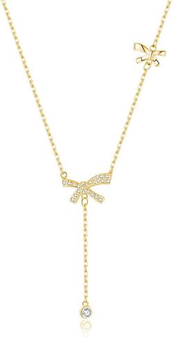 SLUYNZ 925 Sterling Silver Bow Y Necklace for Women Teens Cubic Zirconia Bow Y Necklace Pendant Bow Chain Necklace in Saudi Arabia