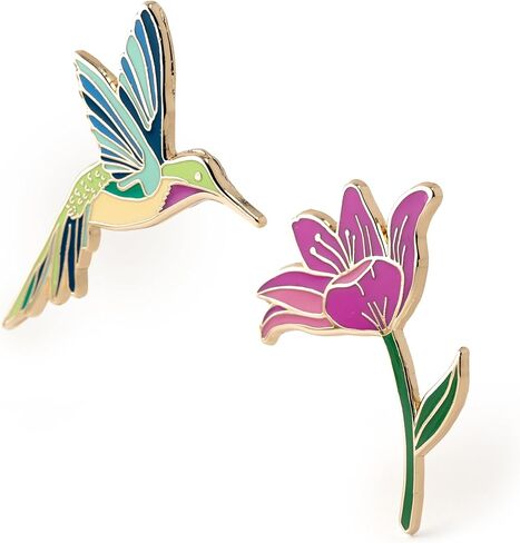 2 Piece Gift Set - Hummingbird & Pink Lily Flower Enamel Pin, Hummingbird Gifts in Saudi Arabia