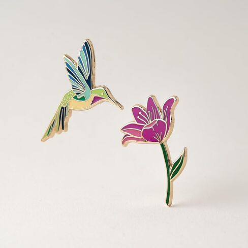 2 Piece Gift Set - Hummingbird & Pink Lily Flower Enamel Pin, Hummingbird Gifts in Saudi Arabia