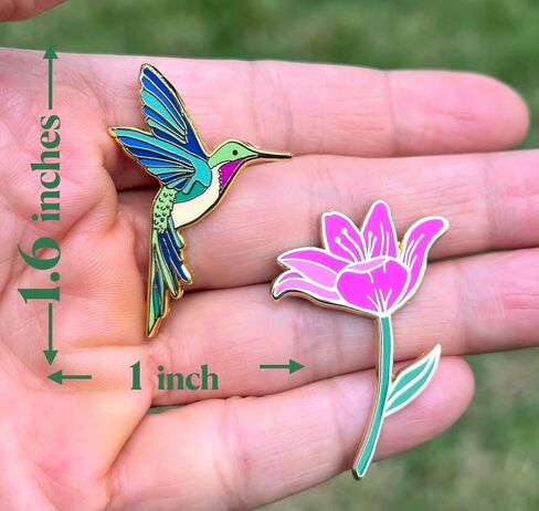 2 Piece Gift Set - Hummingbird & Pink Lily Flower Enamel Pin, Hummingbird Gifts in Saudi Arabia