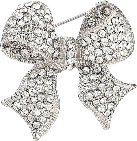 Rhinestone Bow Brooch Pin for Women Elegant Vintage Sparkly Silver Crystal Brooches Pins for Lapel Dress Suit Shirt Ceremony Clothes Decoration Accessories in Saudi Arabia