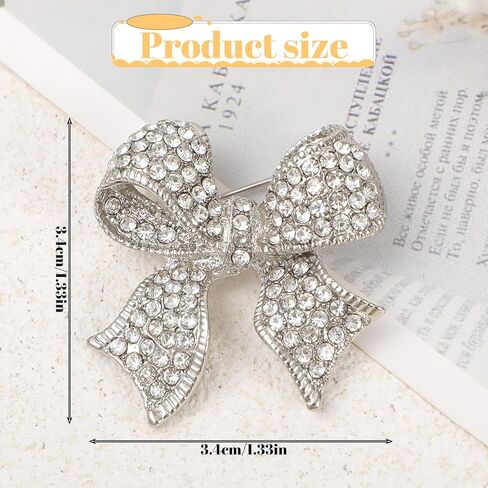 Rhinestone Bow Brooch Pin for Women Elegant Vintage Sparkly Silver Crystal Brooches Pins for Lapel Dress Suit Shirt Ceremony Clothes Decoration Accessories in Saudi Arabia