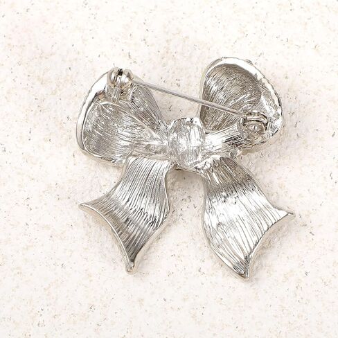 Rhinestone Bow Brooch Pin for Women Elegant Vintage Sparkly Silver Crystal Brooches Pins for Lapel Dress Suit Shirt Ceremony Clothes Decoration Accessories in Saudi Arabia
