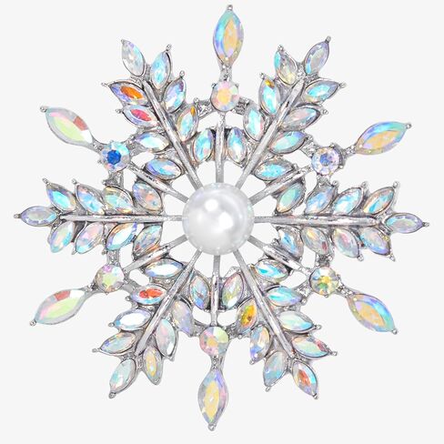 Gyn&Joy Womens Shine Aurora Borealis Iridescent Crystal Pearl Snowflake Flower Brooch Pin in Saudi Arabia