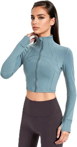 Briana Women’s Cropped Workout Jacket | Zip Up Slim Fit Sports Coat with Long Sleeves for Running Yoga Gym in Saudi Arabia
