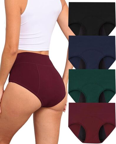 ACEJUNE Period Cotton Women Underwear: Leak-Proof High Rise Briefs for Menstrual Wear and Daily Comfort 4 Pack in Saudi Arabia