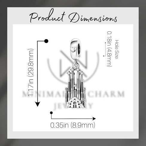 La Sagrada Familia Charm, Church Dangle Charm, Sterling Silver, Gift For Wife, Women, Friends, Family, Compatible To Pandora in Saudi Arabia