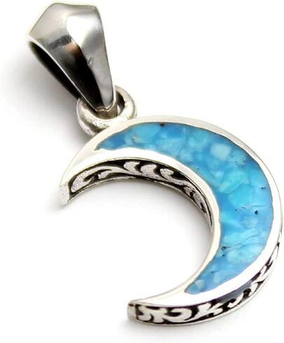 COSUMOSU Crushed Turquoise 925 Sterling Silver Pendant - moon in Saudi Arabia