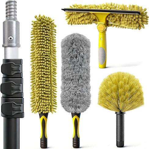 20 Foot Cobweb Duster with Extension Pole, 4-12ft Dusters for Cleaning with Bristles, High Reach Feather Duster for Outdoor Indoor, 4-Stage Spider Web Remover with Telescopic Pole for Ceiling Wall in Kuwait