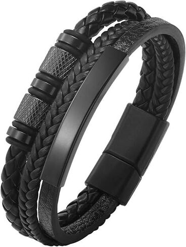 Solza Unisex Leather Bracelet – Adjustable Multi-Layer or Chain Link Design, 316 Stainless Steel & Genuine Leather, Fashion Jewelry Accessory for Men and Women in Saudi Arabia
