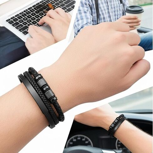 Solza Unisex Leather Bracelet – Adjustable Multi-Layer or Chain Link Design, 316 Stainless Steel & Genuine Leather, Fashion Jewelry Accessory for Men and Women in Saudi Arabia