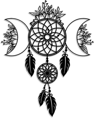 LIYOUYA Moon Flowers Dream Catcher ديكور حائط معدني - ديكور غرفة بوهيمية أسود جدار فني ديكور منزلي لغرفة المعيشة والحمام وغرفة النوم وغرفة الطعام (أسود) in Kuwait