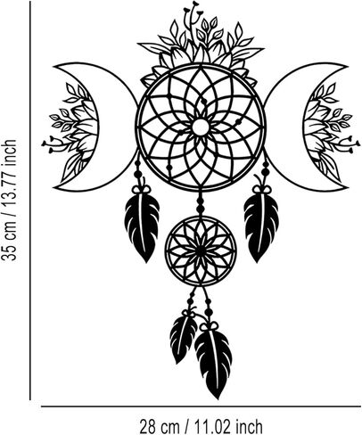 LIYOUYA Moon Flowers Dream Catcher ديكور حائط معدني - ديكور غرفة بوهيمية أسود جدار فني ديكور منزلي لغرفة المعيشة والحمام وغرفة النوم وغرفة الطعام (أسود) in Kuwait