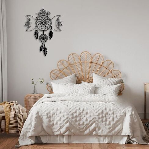 LIYOUYA Moon Flowers Dream Catcher ديكور حائط معدني - ديكور غرفة بوهيمية أسود جدار فني ديكور منزلي لغرفة المعيشة والحمام وغرفة النوم وغرفة الطعام (أسود) in Kuwait