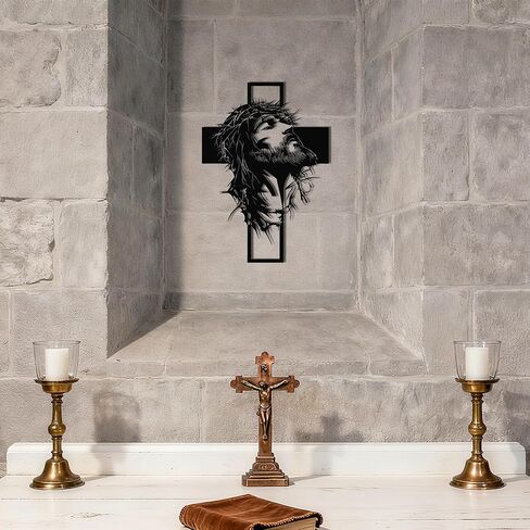 Slickss Jesus Wall Art، ديكور حائط معدني متقاطع مع شخصية يسوع، تعليق على الحائط الديني مقاس 14 × 10 بوصة، ديكور منزلي مسيحي لغرفة المعيشة، المكتب، غرفة النوم in Kuwait