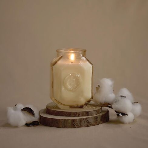 Paddywax Botanica Scented Candle with Lid in Reusable Embossed Glass Jar, Clean-Burn Soy Candle with Approx. 56 Hour Burn Time, Cotton & Teak, 8 oz in Saudi Arabia