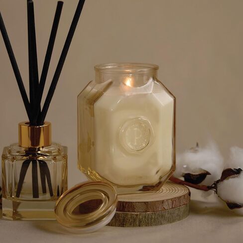 Paddywax Botanica Scented Candle with Lid in Reusable Embossed Glass Jar, Clean-Burn Soy Candle with Approx. 56 Hour Burn Time, Cotton & Teak, 8 oz in Saudi Arabia