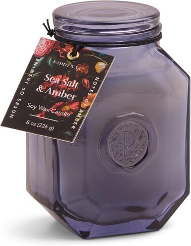 Paddywax Botanica Scented Candle with Lid in Reusable Embossed Glass Jar, Clean-Burn Soy Candle with Approx. 56 Hour Burn Time, Cotton & Teak, 8 oz in Saudi Arabia